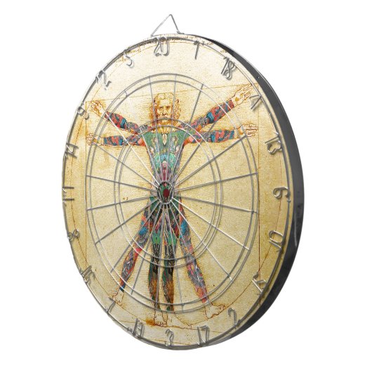 Da Vincis Vitruvian Mann mit Tätowierungen Dartscheibe (Vorderseite rechts)