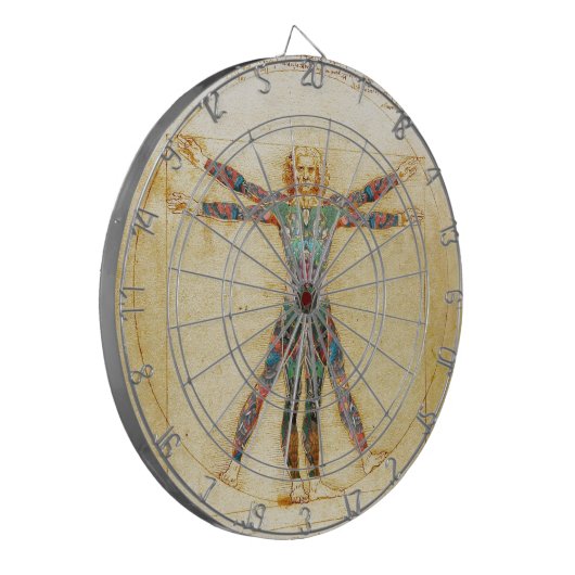 Da Vincis Vitruvian Mann mit Tätowierungen Dartscheibe (Vorderseite Links)