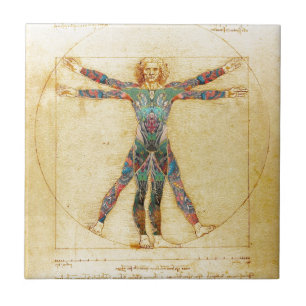 Da Vincis Vitruvian Mann mit Tätowierungen Fliese