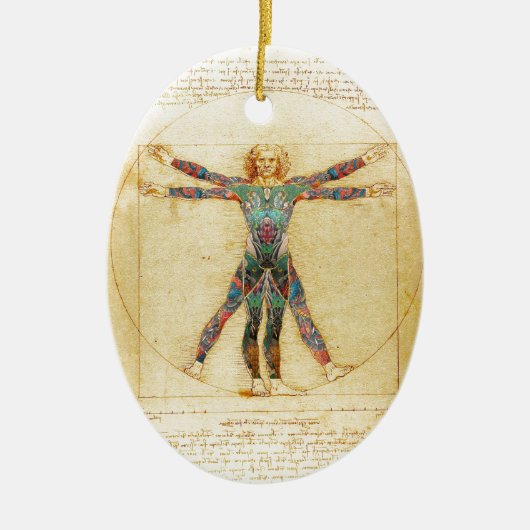Da Vincis Vitruvian Mann mit Tätowierungen Keramikornament (Vorne)
