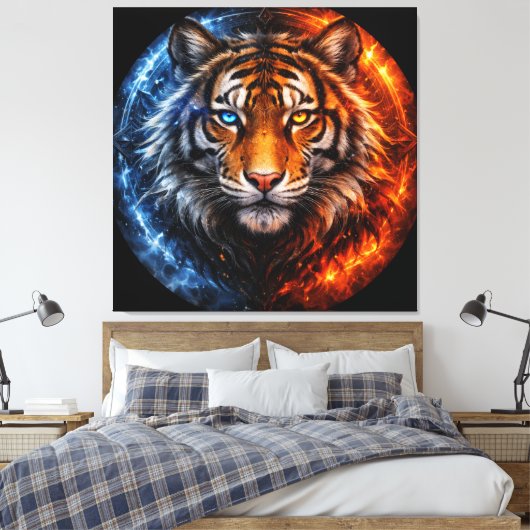 Daagwear – Duality Tiger | Fire & Ice Spirit Leinwanddruck (Insitu (Schlafzimmer))