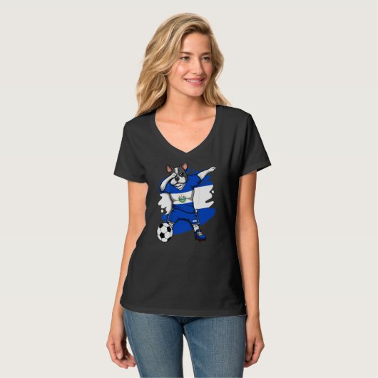 Dab French Bulldog El Salvador Soccer Fans Jersey T-Shirt (Vorderseite Vollansicht)
