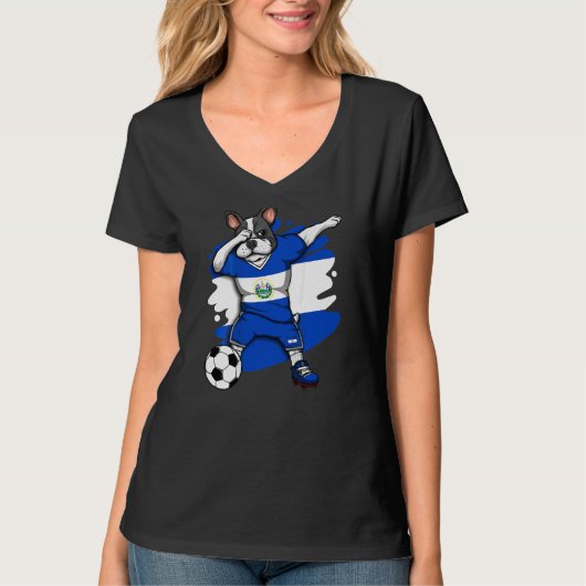 Dab French Bulldog El Salvador Soccer Fans Jersey T-Shirt (Vorderseite)