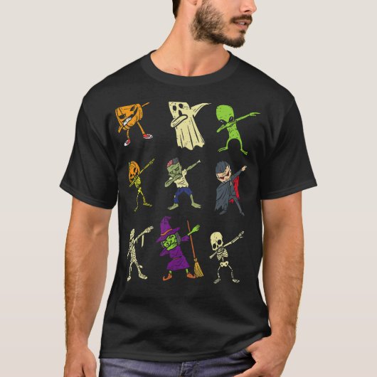 Dab Pumpkin Skeleton Ghost Alien Zombie Halloween T-Shirt (Vorderseite)