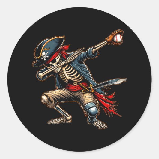 Dab Skeleton Dabbing Skelett Pirate Baseball Runder Aufkleber (Vorderseite)