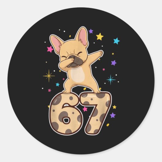 Dabbing 67 French Bulldog 67 Dog Funny Six Seven M Runder Aufkleber (Vorderseite)