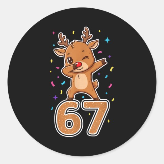 Dabbing 67 Reindeer 67 Funny Six Seven Meme Gen Z Runder Aufkleber (Vorderseite)