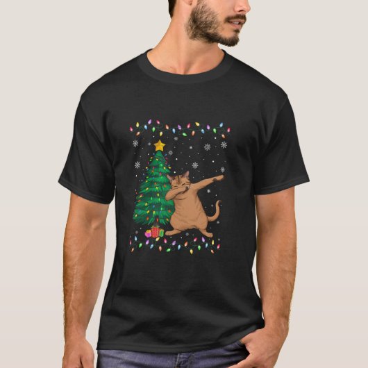 Dabbing Abyssinian Cat Xmas Tree Lights Ugly Chris T-Shirt (Vorderseite)