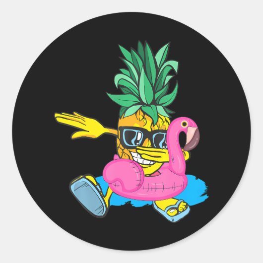 Dabbing Ananas Flamingo Float Aloha Beach Runder Aufkleber (Vorderseite)