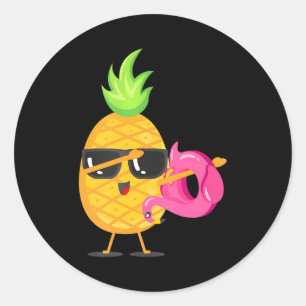 Dabbing Ananas Flamingo Float Aloha Beach Runder Aufkleber