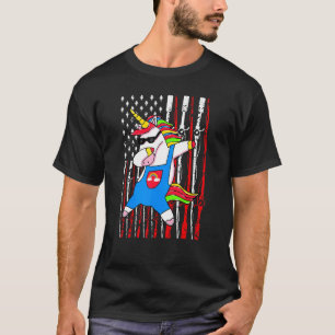 Dabbing Angelnde Einhorn Lustige amerikanische Fl T-Shirt