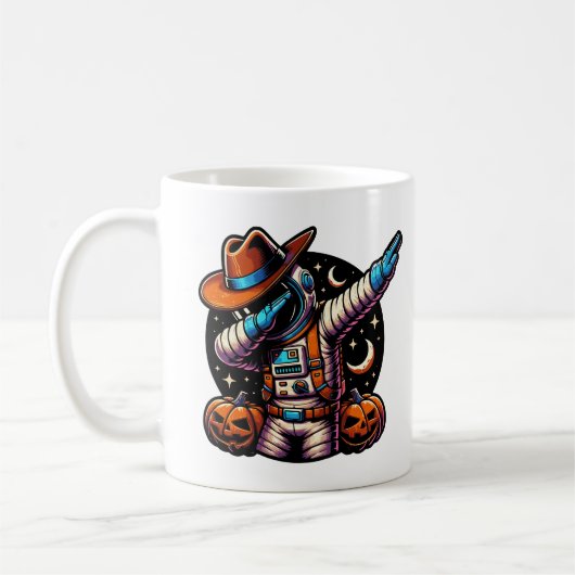 Dabbing Astronaut Cowboy mit Orange Pumpkins Kaffeetasse (Links)