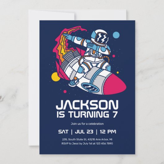 Dabbing Astronaut Weltraumrakete Kindergeburtstag Einladung (Vorderseite)