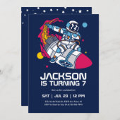 Dabbing Astronaut Weltraumrakete Kindergeburtstag Einladung (Vorne/Hinten)