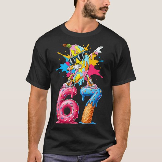 Dabbing Banana 67 Ice Cream Drip Funny Six Seven M T-Shirt (Vorderseite)
