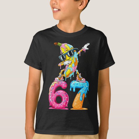 Dabbing Banana 67 Ice Cream Drip Funny Six Seven M T-Shirt (Vorderseite)