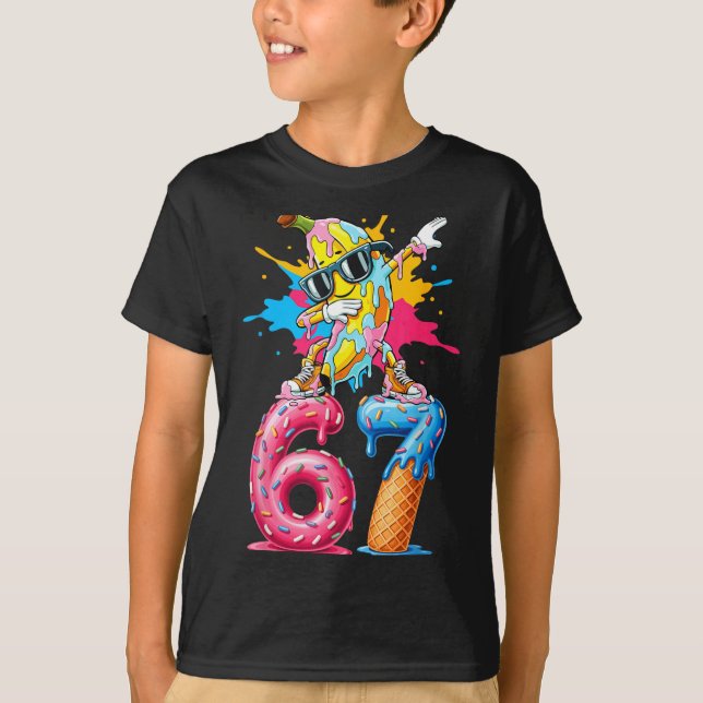 Dabbing Banana 67 Ice Cream Drip Funny Six Seven M T-Shirt (Vorderseite)