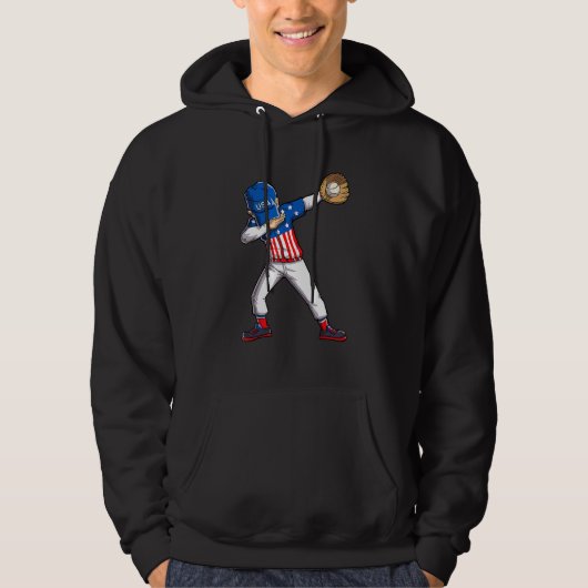 Dabbing Baseball Player 4th Of July USA American F Hoodie (Vorderseite)