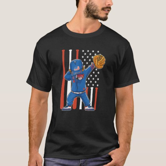 Dabbing Baseball Player 4th Of July USA American F T-Shirt (Vorderseite)