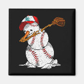 Dabbing Baseball Snowman Snow Christmas Xmas Holid Magnet (Vorne)