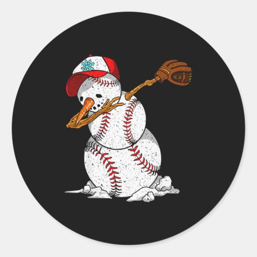Dabbing Baseball Snowman Snow Christmas Xmas Holid Runder Aufkleber (Vorderseite)