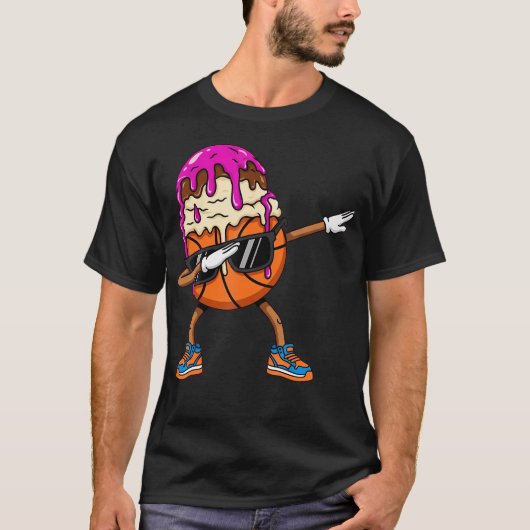 Dabbing Basketball Drip Ice Cream T-Shirt (Vorderseite)