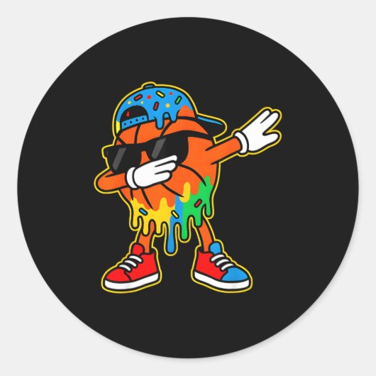 Dabbing Basketball Ice Cream Drip Boys Basketball Runder Aufkleber (Vorderseite)