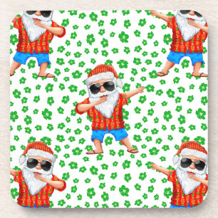 Dabbing Beach Santa Claus im Aloha Shirt Tropica Getränkeuntersetzer