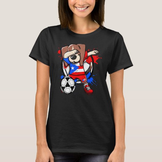 Dabbing Beagle Dog Puerto Rico Soccer Fans Jersey T-Shirt (Vorderseite)