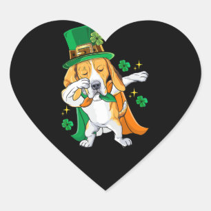Dabbing Beagle Leprechaun St Patricks Day Geschenk Herz-Aufkleber