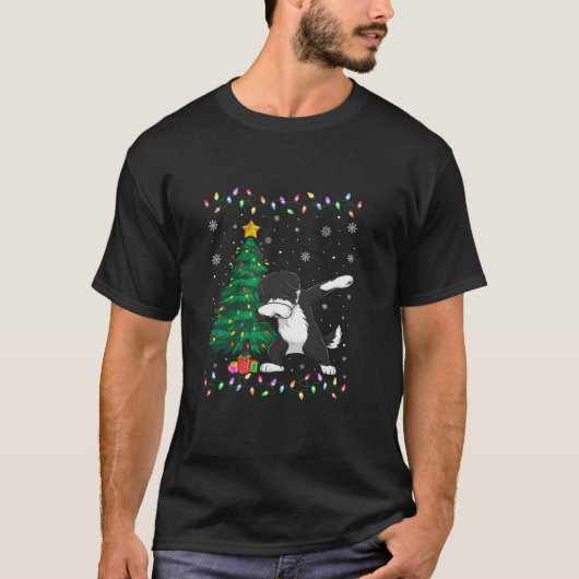 Dabbing Bernedoodle Dog Xmas Tree Lights Ugly Chri T-Shirt (Vorderseite)