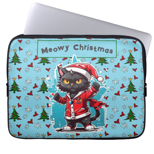 Dabbing Black Cat: Meowy Weihnachtsfeierlichkeiten Laptopschutzhülle (Vorderseite)