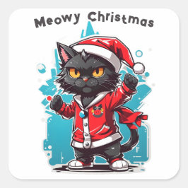 Dabbing Black Cat: Meowy Weihnachtsfeierlichkeiten Quadratischer Aufkleber