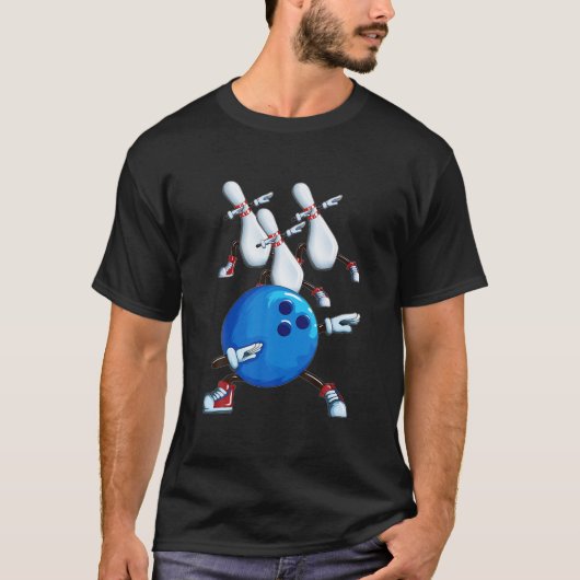 Dabbing Bowling Ball Bowling Buttone Motif Bowler T-Shirt (Vorderseite)