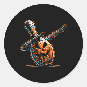 Dabbing Bowling Button Bowler Kürbislaterne Spooky Runder Aufkleber