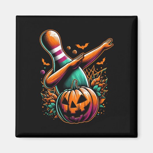 Dabbing Bowling Button Pumpkin Spooky Halloween Bo Magnet (Vorne)