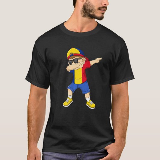 Dabbing Boy Romanian Romania Flag Kids Dab Dance T-Shirt (Vorderseite)