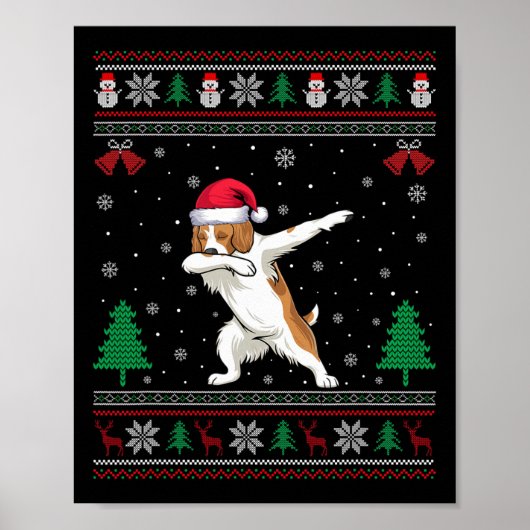 Dabbing Brittany Spaniel Weihnachtsmannmütze Boys Poster (Vorne)