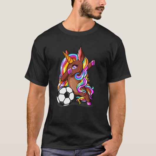 Dabbing Brown Skin Unicorn Football Funny Soccer L T-Shirt (Vorderseite)