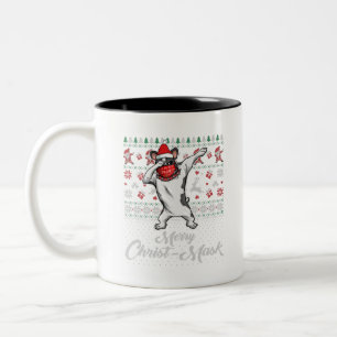 Dabbing Bulldog-Gesicht Maske Merry Christ Maske C Zweifarbige Tasse