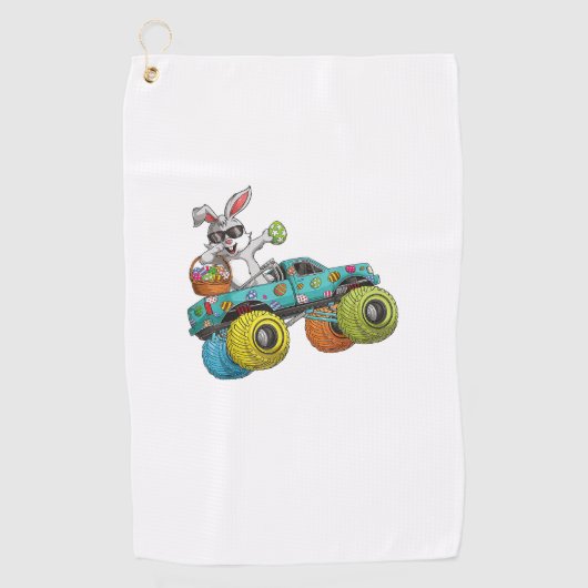 Dabbing Bunny Frohe Ostern Monster Truck Liebhaber Golfhandtuch (Vorderseite)