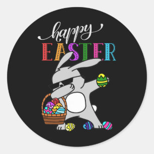 Dabbing Bunny Happy Ostertag Outfit Runder Aufkleber