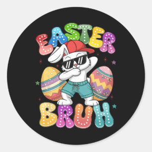 Dabbing Bunny Oaster Bruh Meme Funny Sprichwort Te Runder Aufkleber