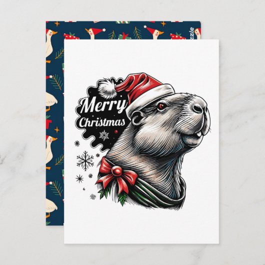 Dabbing Capybara Christmas Santa – Funny Holiday Postkarte (Vorne/Hinten)