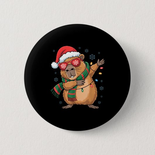Dabbing Capybara Christmas Santa Hat Funny Holiday Button (Vorderseite)
