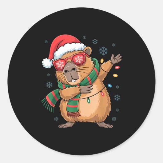 Dabbing Capybara Christmas Santa Hat Funny Holiday Runder Aufkleber (Vorderseite)