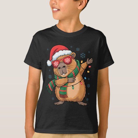 Dabbing Capybara Christmas Santa Hat Funny Holiday T-Shirt (Vorderseite)