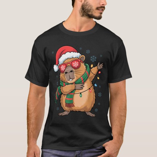 Dabbing Capybara Christmas Santa Hat Funny Holiday T-Shirt (Vorderseite)