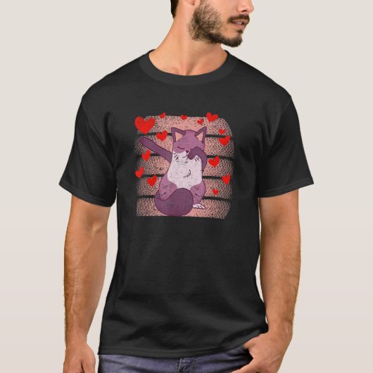 Dabbing Cat Heart Valentine's Day Kitten Dab Dance T-Shirt (Vorderseite)
