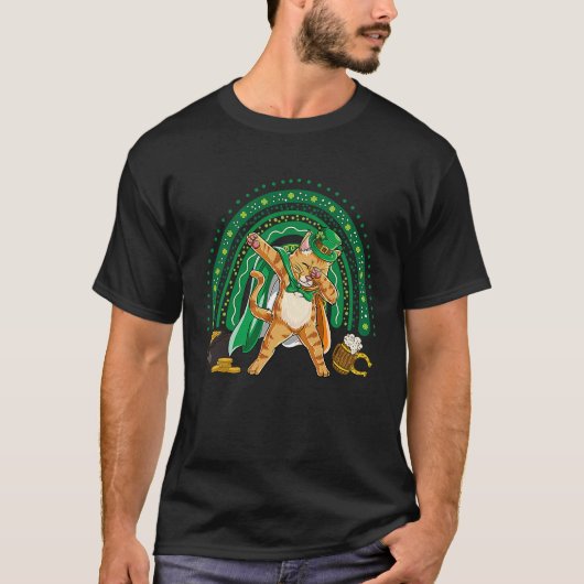 Dabbing Cat Rainbow St Patrick's Day Leprechaun Da T-Shirt (Vorderseite)